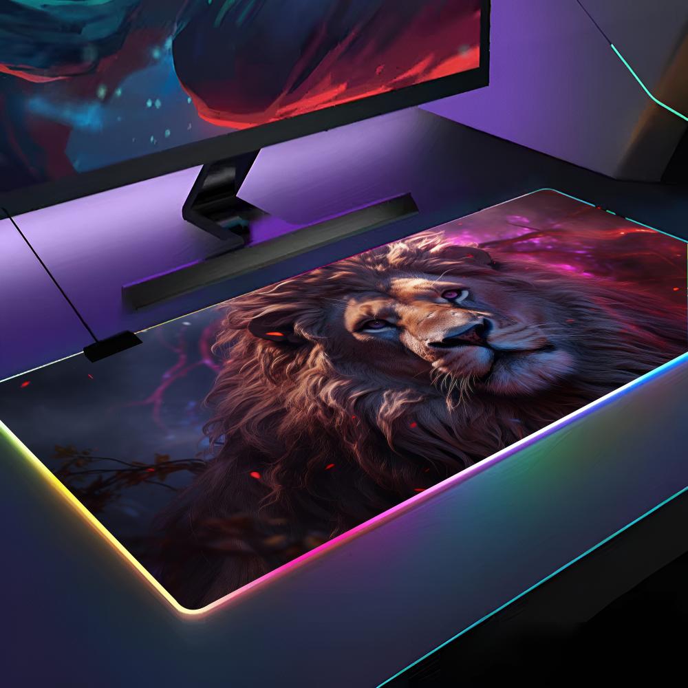 Laptop Accessories Rgb - Lion Mouse Pad RGB Backlit Mouse