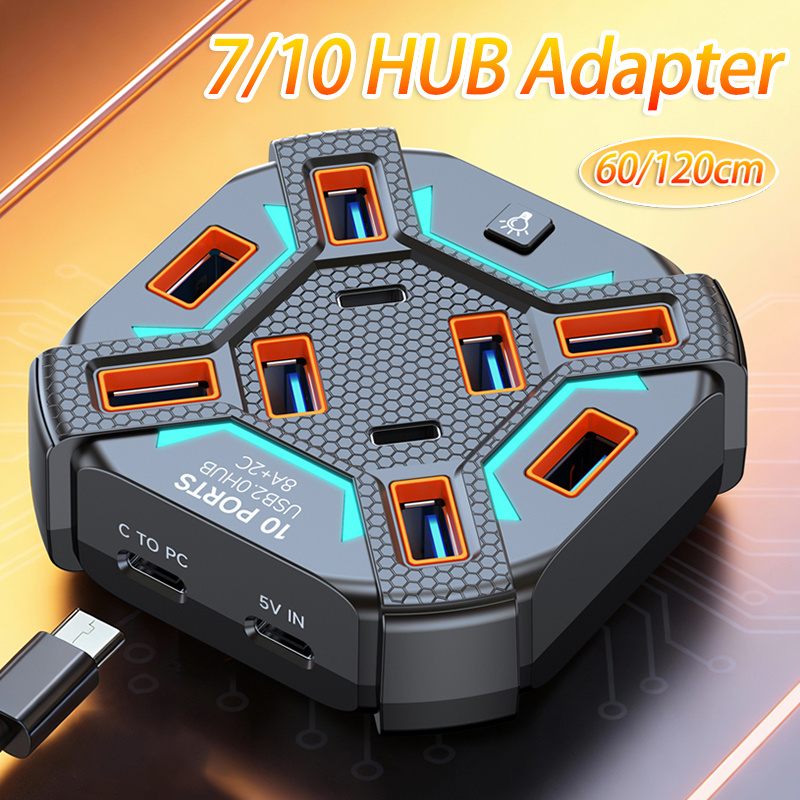 10 Ports USB Hub with RGB Ligh – обзор и цена Laptop Accessories Rgb