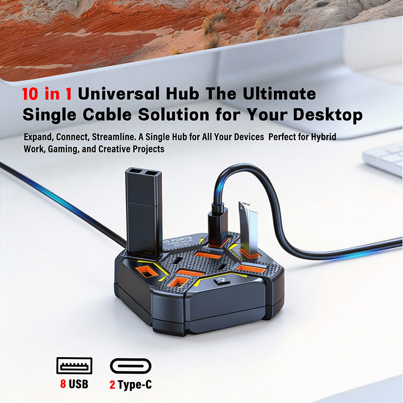 10 Ports USB Hub with RGB Ligh – обзор и цена Laptop Accessories Rgb