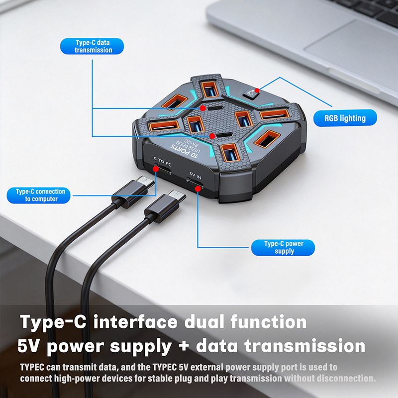 10 Ports USB Hub with RGB Ligh – обзор и цена Laptop Accessories Rgb